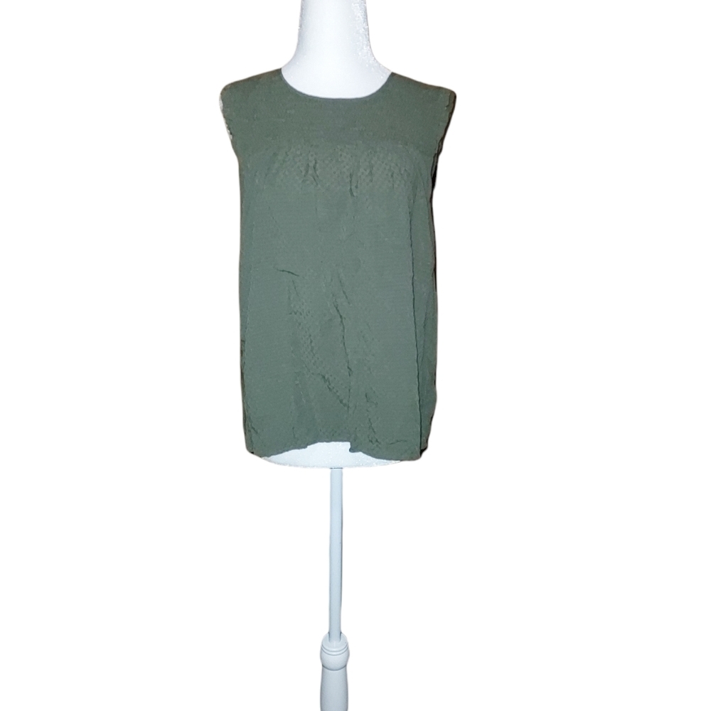 Gap L Tank Top Shirt Green Round Scoop Neck Sinched Chest Flowy Relaxed